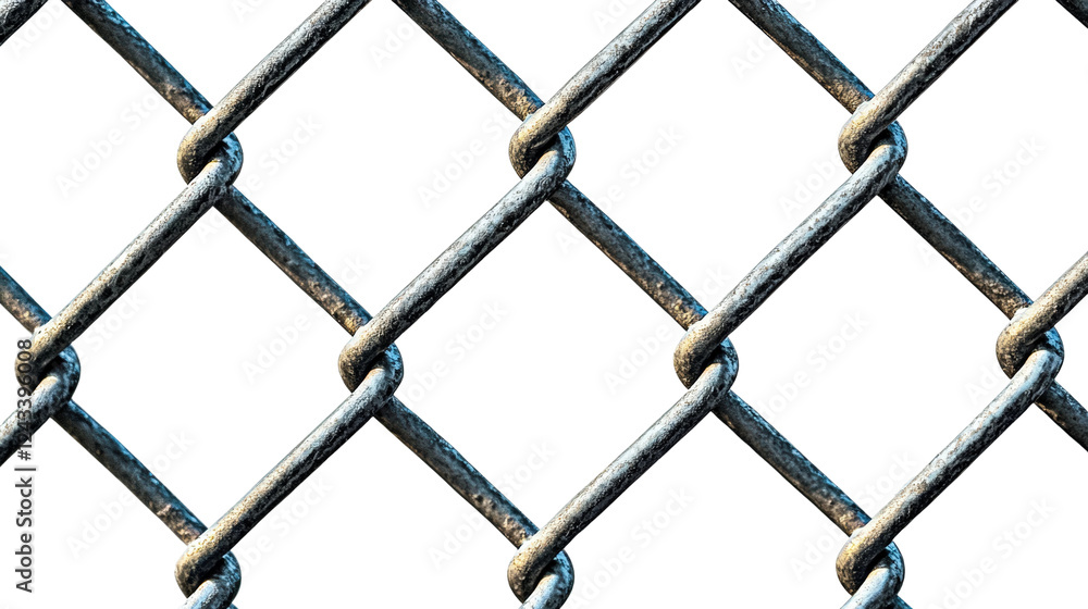 Fototapeta premium Chain link fence urban setting isolated on transparent background