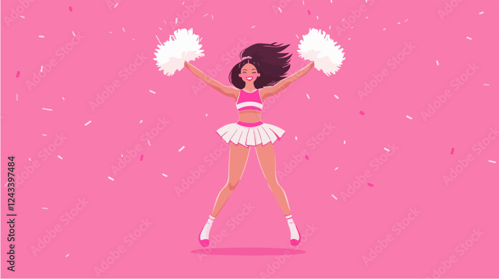 Obraz premium Illustration of a beautiful cheerleader girl. Cheerleader with pompoms in her hands. Cheerleading.