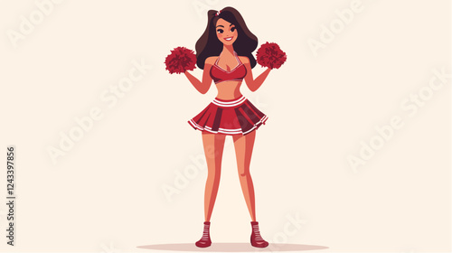 Illustration of a beautiful cheerleader girl. Cheerleader with pompoms in her hands. Cheerleading.