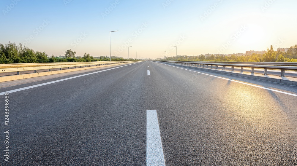 Fototapeta premium A sunlit highway overpass stretches into the distance, capturing the essence of open roads, freedom, and the promise of new journeys.