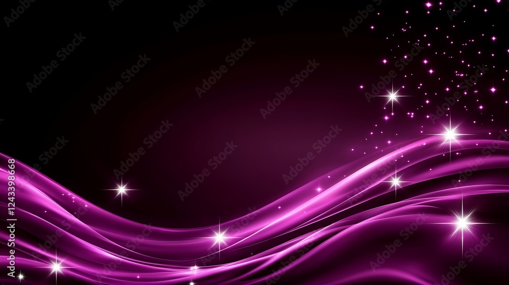 Fototapeta premium Abstract Purple Waves With Sparkling Stars Background