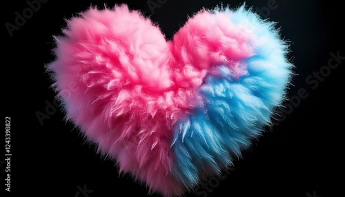 A fluffy heart made of pink and blue cotton candy