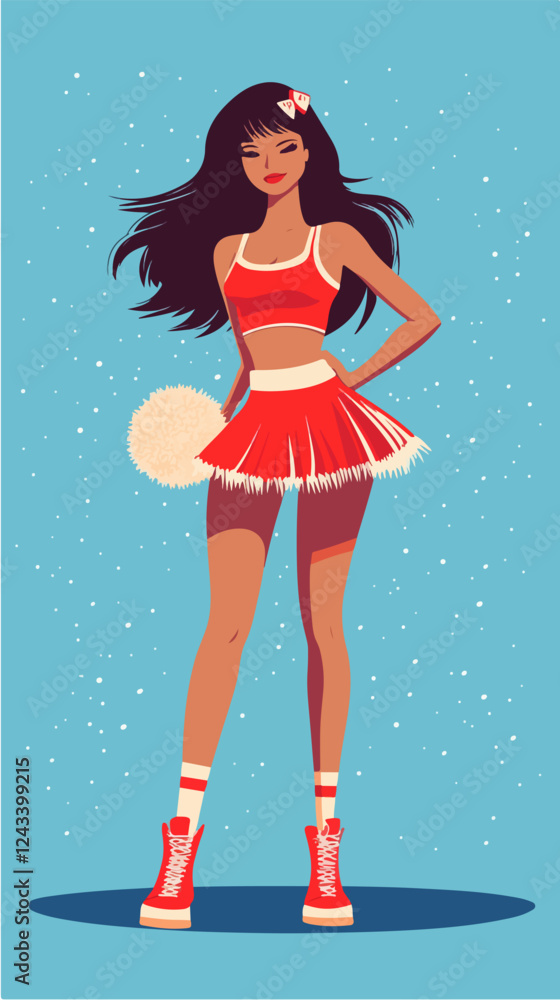 Illustration of a beautiful cheerleader girl. Cheerleader with pompoms in her hands. Cheerleading. Illustration of a beautiful cheerleader girl. Cheerleader with pompoms in her hands. Cheerleading.