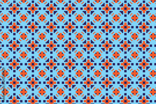Seamless Floral Pattern Modern Geometric Vector Print in blue  orange Colors
