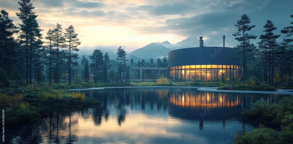 Fototapeta premium Hydrogen Energy Storage Facility in Forest Environment for Renewable and Sustainable Clean Electricity