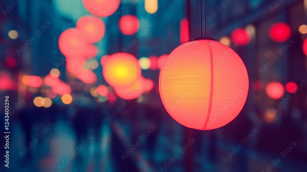 Red Lanterns Illuminating City Street. Generated AI Red Lanterns Illuminating City Street. Generated AI