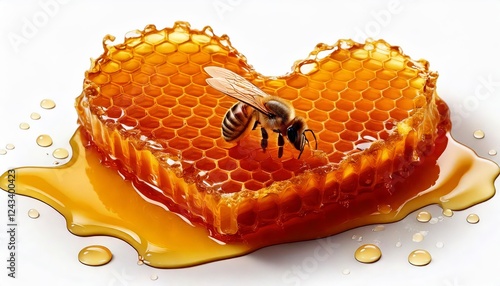 A golden honeycomb heart dripping with fresh honey