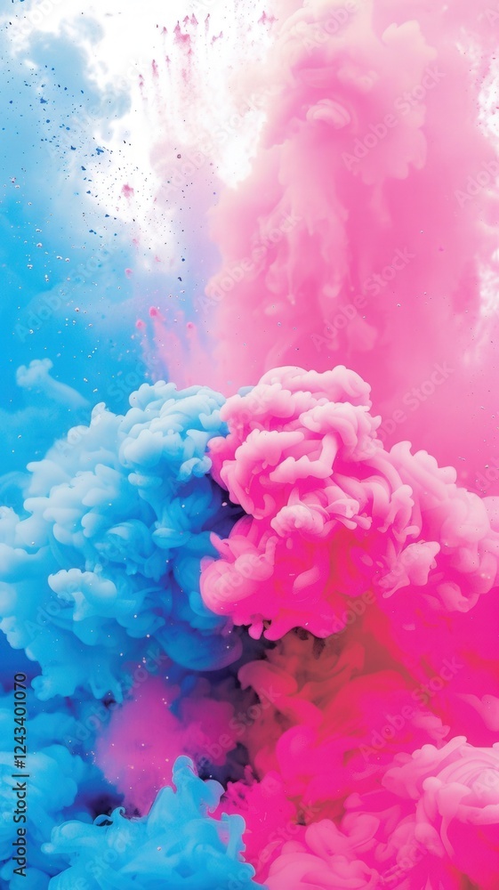 Fototapeta premium A vibrant explosion of pink and blue smoke creates a dynamic, colorful backdrop, evoking a sense of energy and creativity.