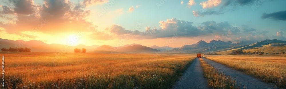 hyper-realistic truck driving on open road mountains with golden hour lighting and motion blur hyper-realistic truck driving on open road mountains with golden hour lighting and motion blur