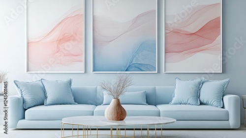 Minimalist abstract artwork with soft, elegant pastel hues and fluid lines creating a clean and modern aesthetic