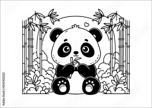 cute panda bear with bowtie and bamboo plants vector illustration design