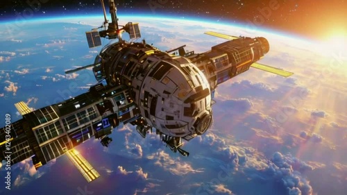 Wallpaper Mural Space Station Orbiting Earth at Sunrise Torontodigital.ca