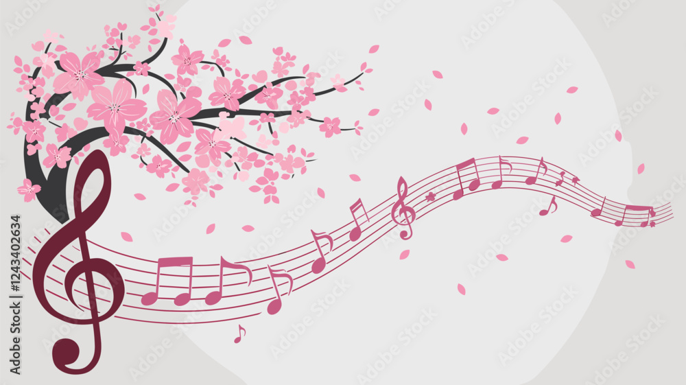Cherry Blossom Tree with Flowing Musical Notes Cherry Blossom Tree with Flowing Musical Notes
