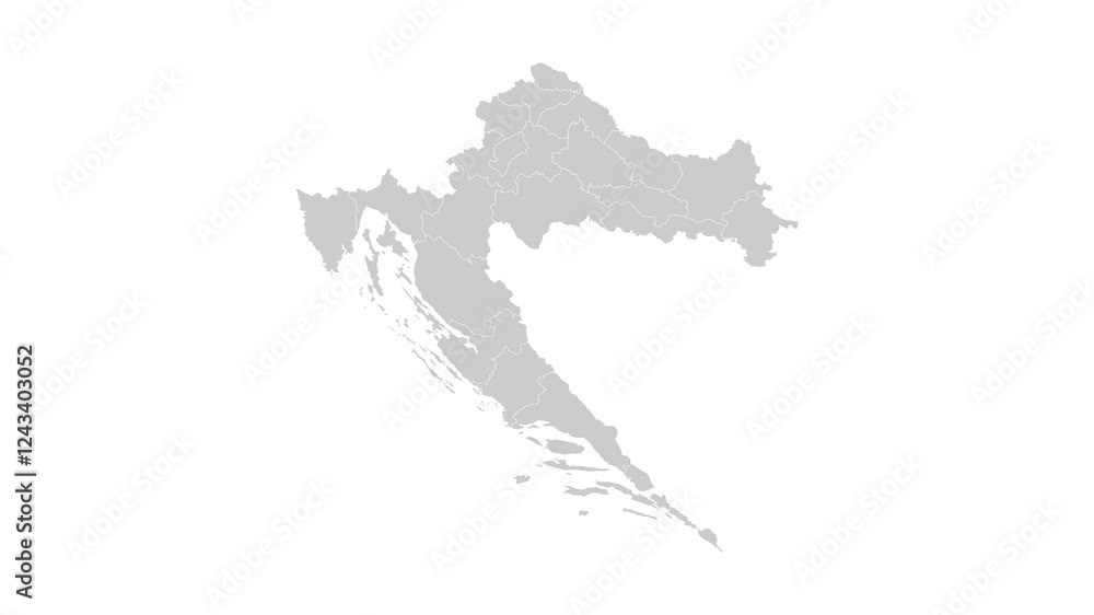Croatia map animation. Animation of Connecting all areas into a complete map of Croatia with borders in the background with an alpha channel. Motion design. Croatia map animation. Animation of Connecting all areas into a complete map of Croatia with borders in the background with an alpha channel. Motion design.