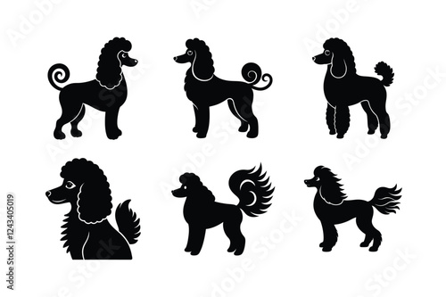 Poodle silhouette vector pack on white background