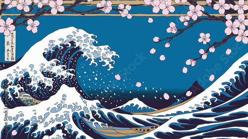 Waves and Cherry Blossoms Japanese Style