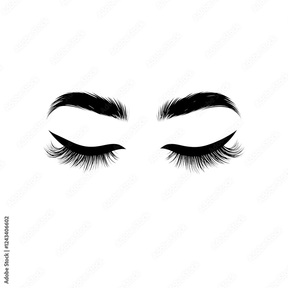Elegant Closed Eyes with Long Eyelashes and Defined Brows - Beauty Illustration Elegant Closed Eyes with Long Eyelashes and Defined Brows - Beauty Illustration