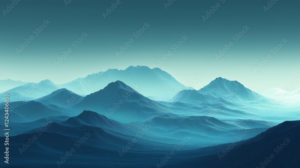 Futuristic Gradient Mountain Landscape with Smooth Color Transitions Featuring Serene Blue Tones Misty Horizons and Abstract Minimal Nature Layers Creating a Calm and Peaceful Outdoor Scenic View Futuristic Gradient Mountain Landscape with Smooth Color Transitions Featuring Serene Blue Tones Misty Horizons and Abstract Minimal Nature Layers Creating a Calm and Peaceful Outdoor Scenic View