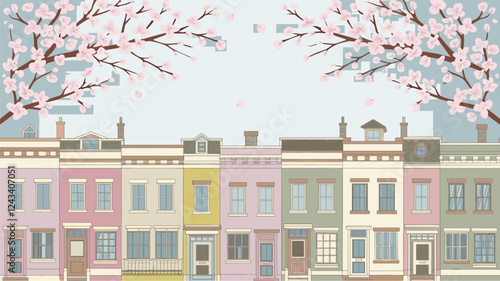 Townhouses Under Cherry Blossoms