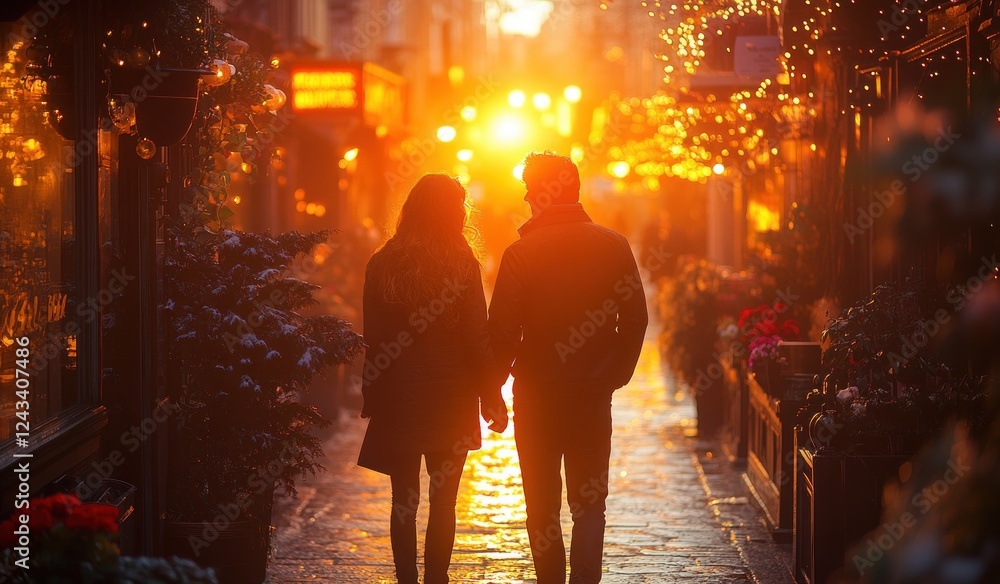 Happy young couple in love enjoying a romantic walk in the city center on a sunny day Happy young couple in love enjoying a romantic walk in the city center on a sunny day