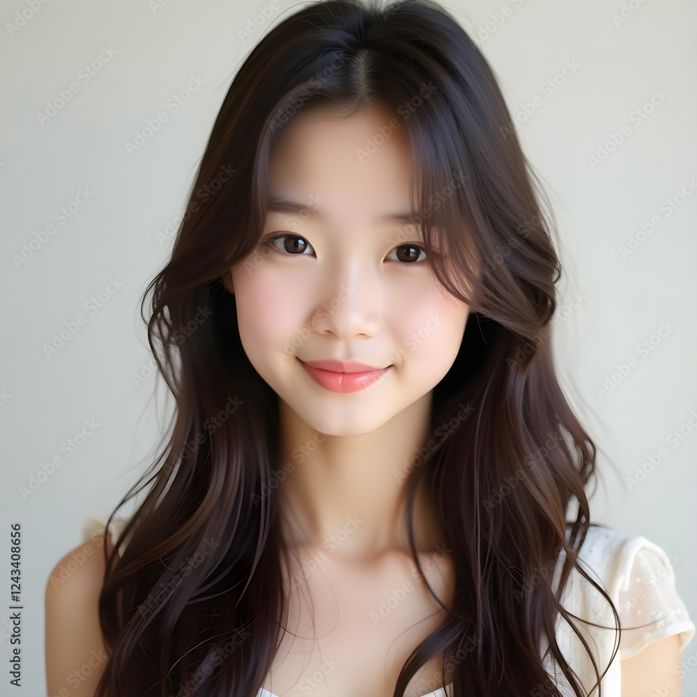 The Face of a Korean Teenage Girl with Long Straight Hair The Face of a Korean Teenage Girl with Long Straight Hair