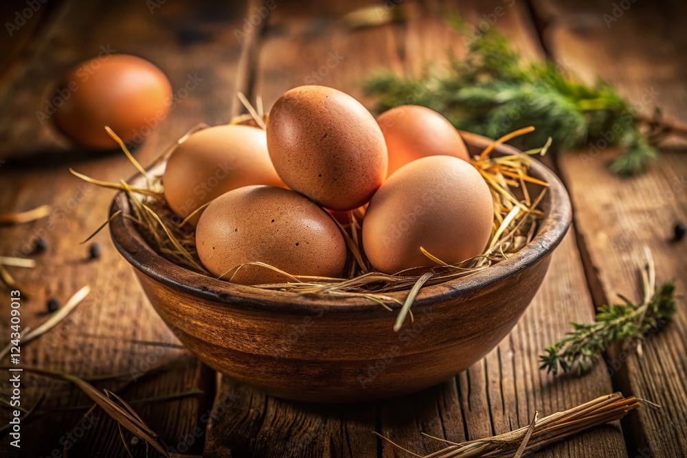 Five Fresh Free Range Duck Eggs in Rustic Bowl - Vintage Photo Five Fresh Free Range Duck Eggs in Rustic Bowl - Vintage Photo