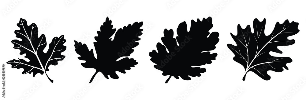set of oak leaf silhouette vector illustration set of oak leaf silhouette vector illustration