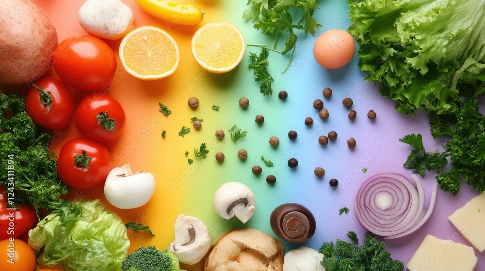 Burger ingredients with a colorful background Burger ingredients with a colorful background