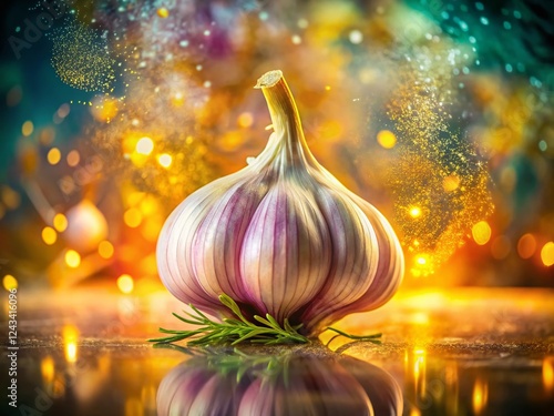 Fresh Garlic Bulb Cloves Double Exposure Culinary Stock Photo