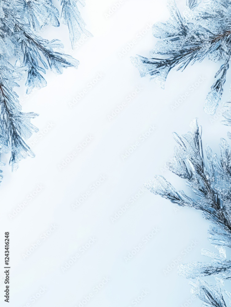 Obraz premium Frosty Pine Branches Frame Winter Background