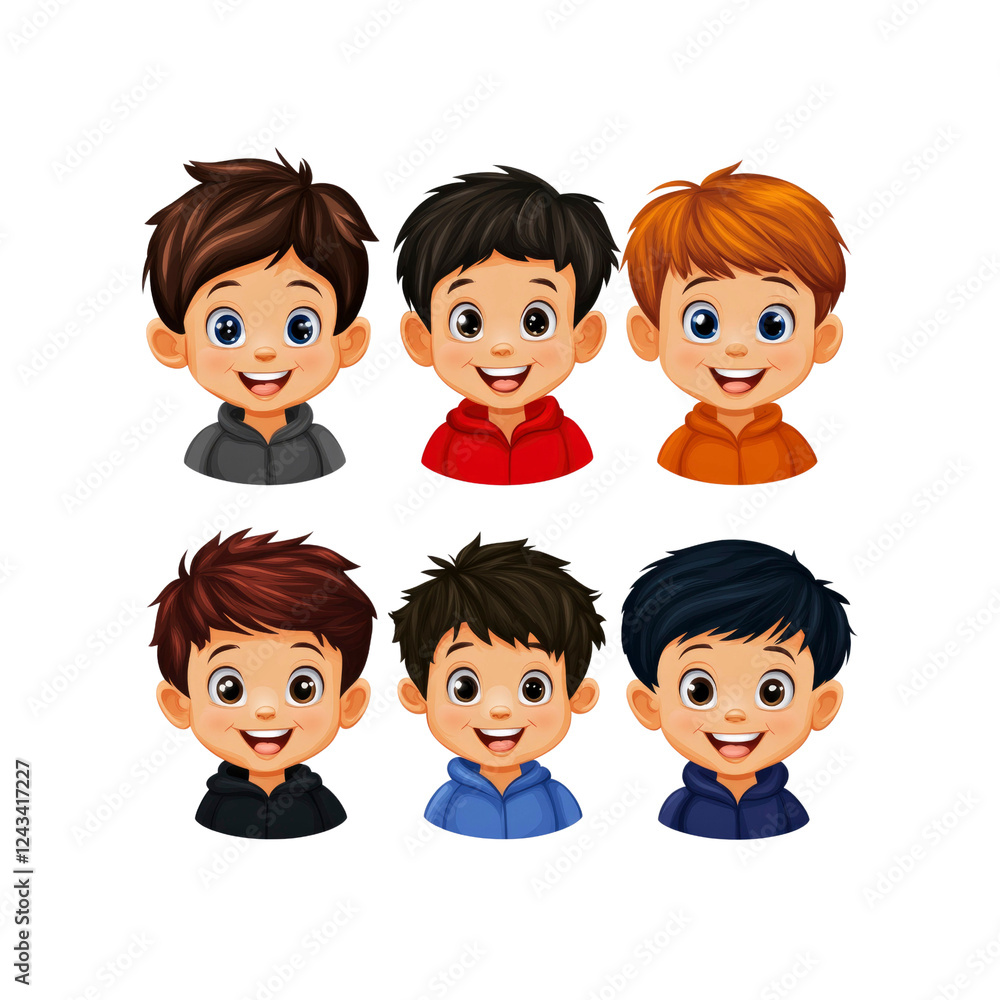 Six Diverse Cartoon Boy Heads Avatar Set for Web and App Design Six Diverse Cartoon Boy Heads Avatar Set for Web and App Design