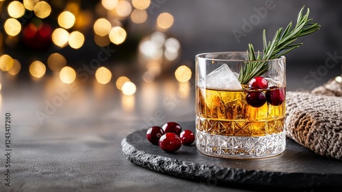 Wallpaper Mural A holiday table centerpiece featuring a festive bourbon cocktail with rosemary and cranberries, accompanied by cozy knitted napkins Torontodigital.ca