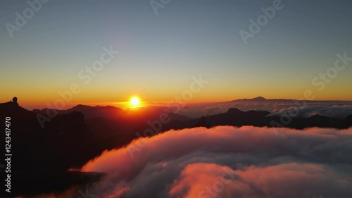 Wallpaper Mural Magical shot with a drone in orbit over a sea of ​​clouds at sunset and the Teide volcano in the background. Gran Canaria, Spain. Torontodigital.ca