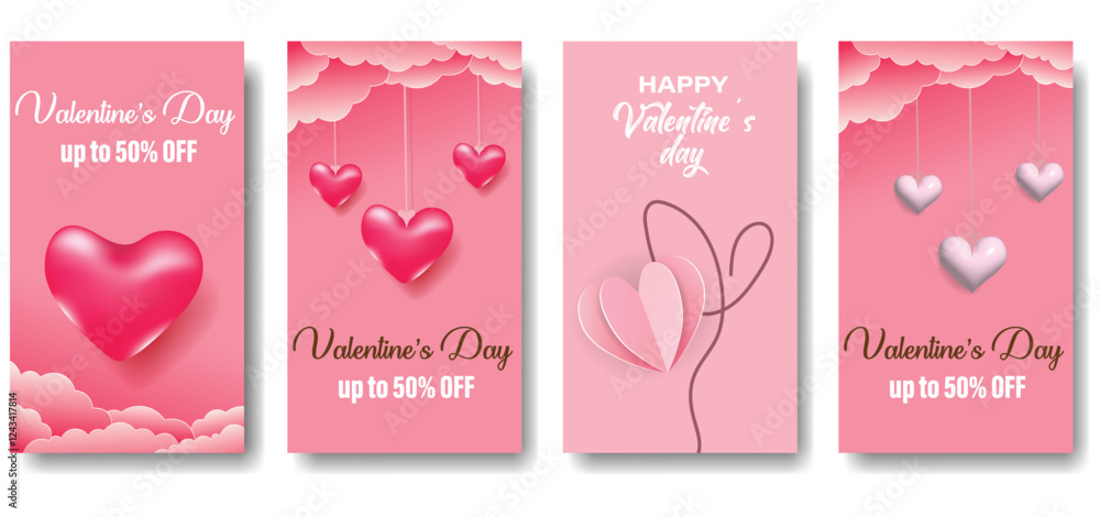 Happy Valentine's Day set of simple cards, banners or backgrounds with heart frame and pattern in modern flat style for decor, greetings, packaging, print, web, promo, sale Happy Valentine's Day set of simple cards, banners or backgrounds with heart frame and pattern in modern flat style for decor, greetings, packaging, print, web, promo, sale