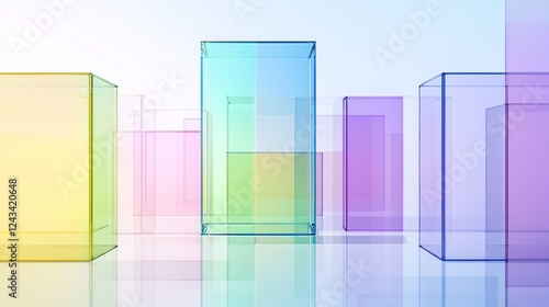 Abstract Pastel Glass Cubes in a Minimalist Setting