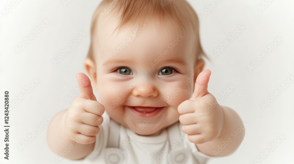 Happy Baby Girl Giving Two Thumbs Up in a Close Up Studio Portrait Happy Baby Girl Giving Two Thumbs Up in a Close Up Studio Portrait