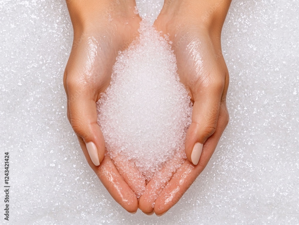 Fototapeta premium hands being gently exfoliated with a natural sugar scrub, leaving the skin smooth and refreshed