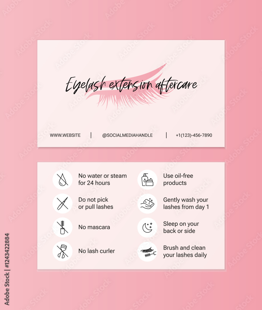 Pink Eyelash Extension Aftercare Instruction Card Pink Eyelash Extension Aftercare Instruction Card