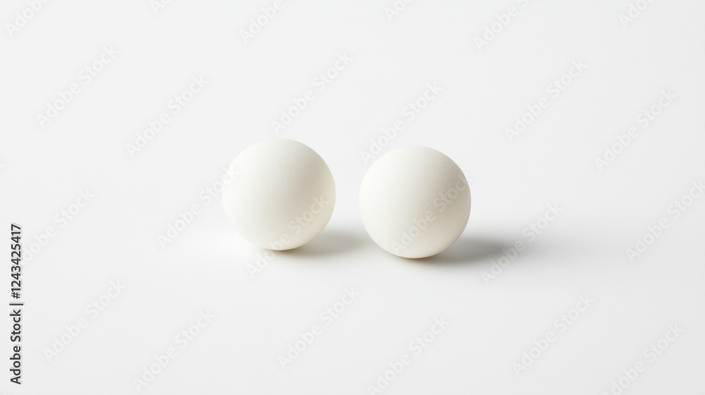Pair of White Round Stud Earrings on White Background Pair of White Round Stud Earrings on White Background