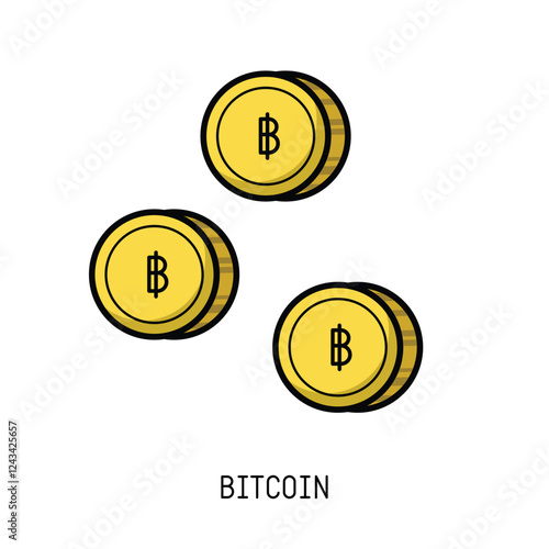 Three shiny gold Bitcoin coins illustrate digital currency investment Perfect for cryptocurrency websites and articles
