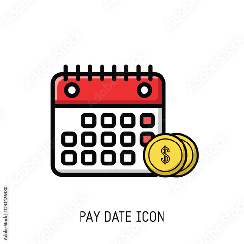 A simple calendar icon with coins highlights your payday. Use this for budgeting apps, financial websites, or paycheck reminders.