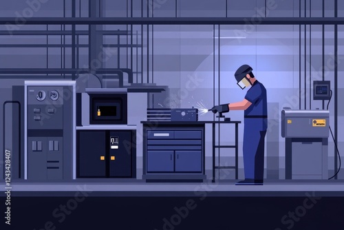 Industrial Worker Performing Metal Welding in Modern Workshop