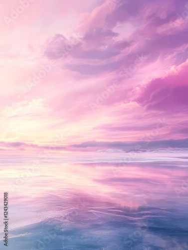 Pink Sky Reflecting On Frozen Lake Winter Landscape