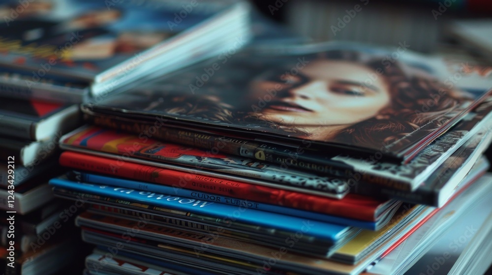 A stack of DVDs with brightly coloured covers, a backdrop for advertising films, cartoons or entertainment related to the film industry. A stack of DVDs with brightly coloured covers, a backdrop for advertising films, cartoons or entertainment related to the film industry.