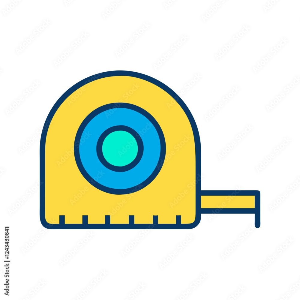 Blue and yellow measuring tape vector icon, sewing tool Blue and yellow measuring tape vector icon, sewing tool