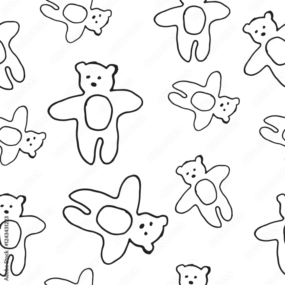 children toy soft bear cub vector graphics black and white illustration seamless pattern on a white background base for textiles tableware children toy soft bear cub vector graphics black and white illustration seamless pattern on a white background base for textiles tableware