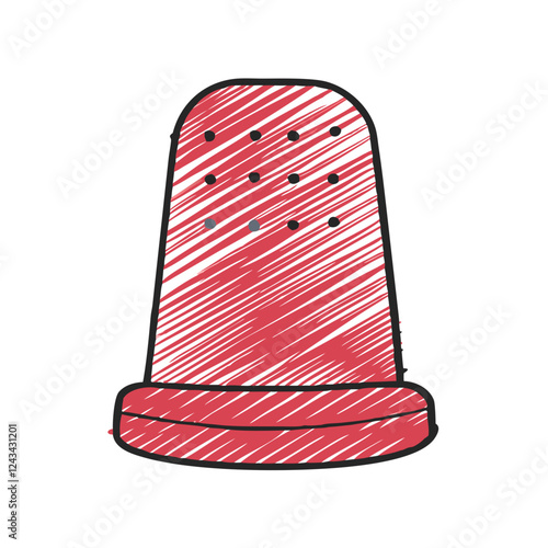 Red thimble vector icon, sewing protection tool