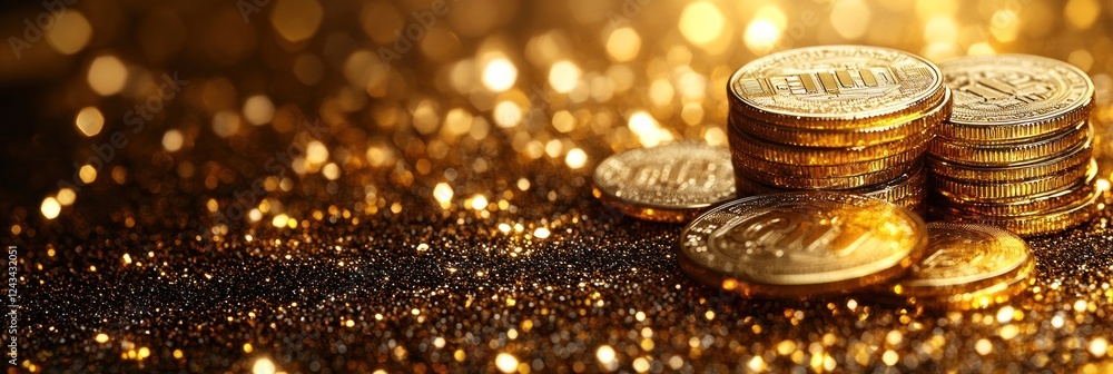 Golden Coins on Glittering Surface: Wealth, Prosperity, and Success Golden Coins on Glittering Surface: Wealth, Prosperity, and Success