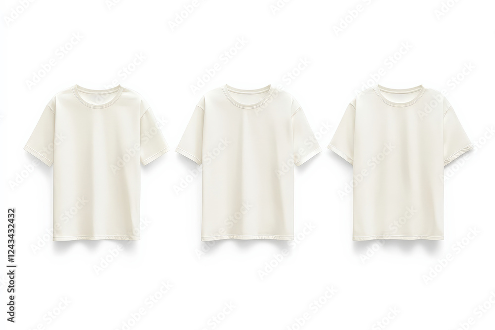 Classic white t-shirt mockup showcasing front, side, and back views with minimalist design and soft fabric on white background Classic white t-shirt mockup showcasing front, side, and back views with minimalist design and soft fabric on white background