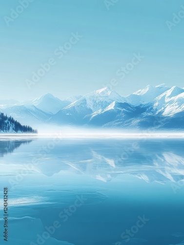 Wallpaper Mural Serene Winter Landscape Featuring Snowy Mountains and Frozen Lake Torontodigital.ca